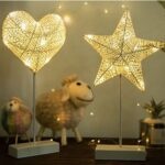 Heart And Star Shape Grass Rattan Woven LED Night Lamp (2)