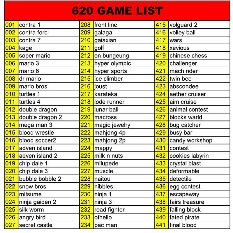 retro classic console 600 games list