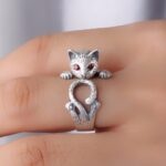 Silver Red Eyed Cat Ring