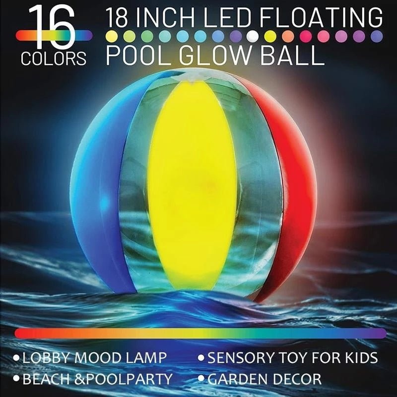 16 Light Colors Inflatable LED Light up Beach Ball Glow Ball Pool Games