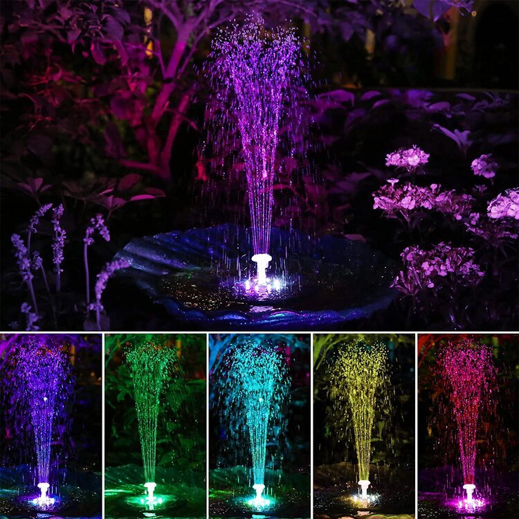 3.5W Solar Fountain Pump with 6 Fountain Water Styles And LED Lights ...